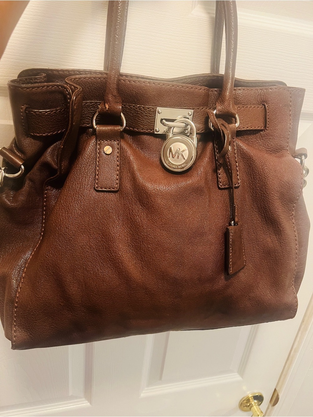 Michael Kors Dark Brown Leather Satchel with Silver Hardware